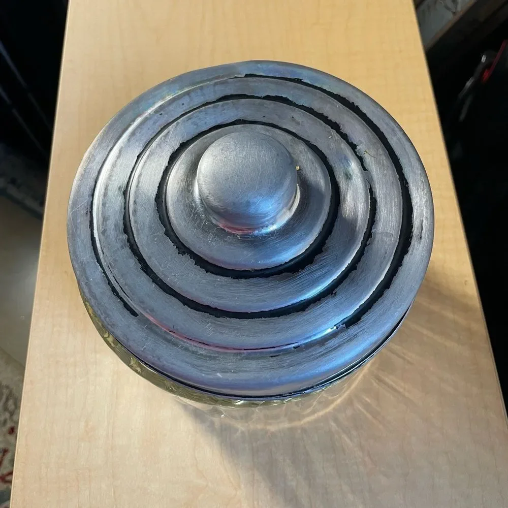 Ribbed Glass Jar with Rustic Metal Lid - Clear & Silver